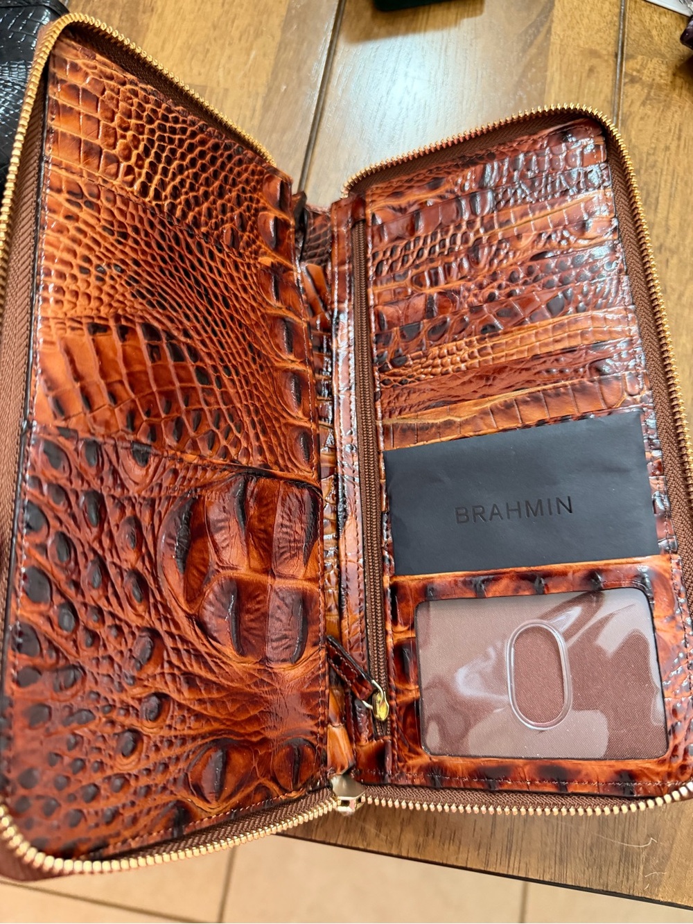 Brahmin Brown Crocodile-Embossed Zip Wallet - Picture 4 of 7